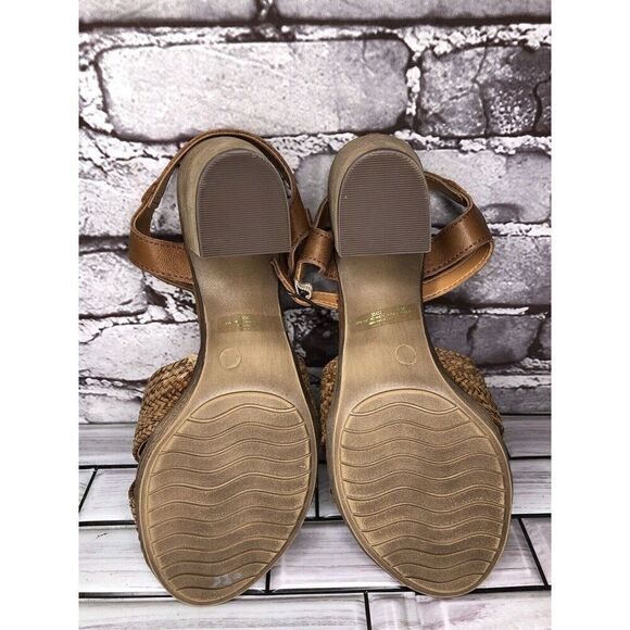 Mariella Brown Leather Woven Cross AnkleStrap Heel Sandals Women Sz 7.5M US/38EU - Picture 12 of 16